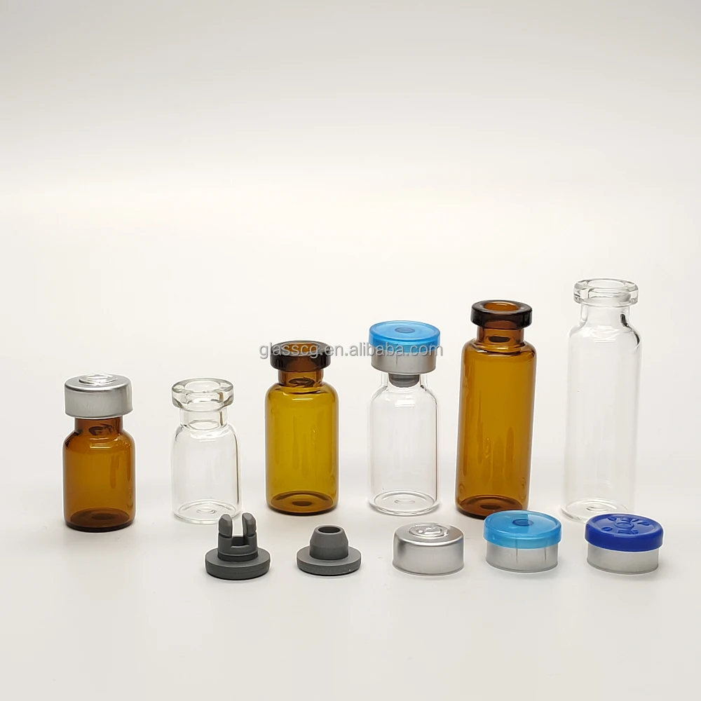 Tubular Medication Glass Vials Rubber Stoppers Aluminum Caps Premium