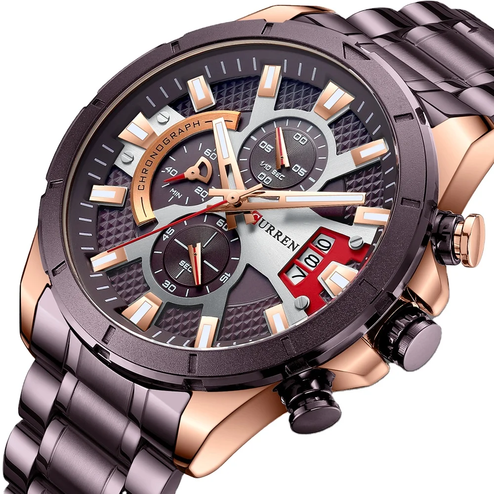 CURREN Quartz Watches 8401 Luxury Customize Logo Wristwatches Men Casual Luminous Watch Stainless Steel Band Chronograph Clock