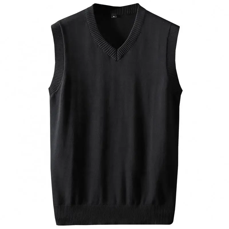 Wholesale Fashion Men Cotton V-neck Knit Vest Sleeveless Solid