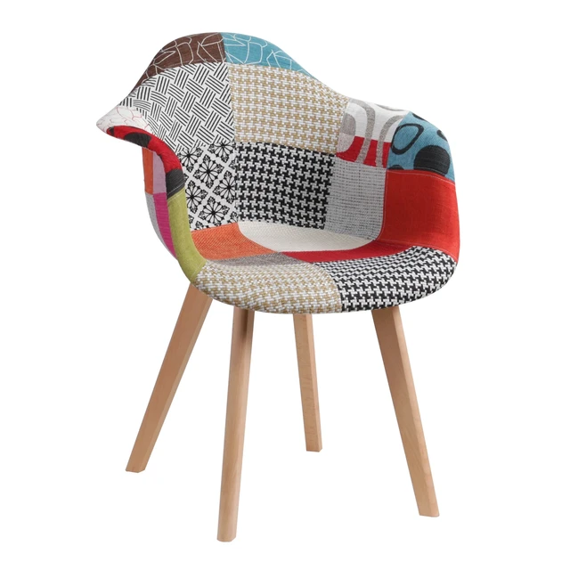 Modern Nordic Chair Multicoloured Linen Fabric Patchwork Armchairs Cafe Living Room Corner Reception Dining Chairs With Backrest