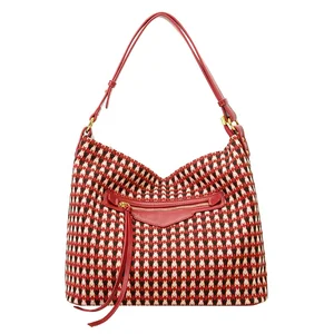 2026 Thousand Bird Lattice Wedding Tote Bag Luxury Style Canvas New Red Party Handbag for Ladies Large Capacity Classic/Casual