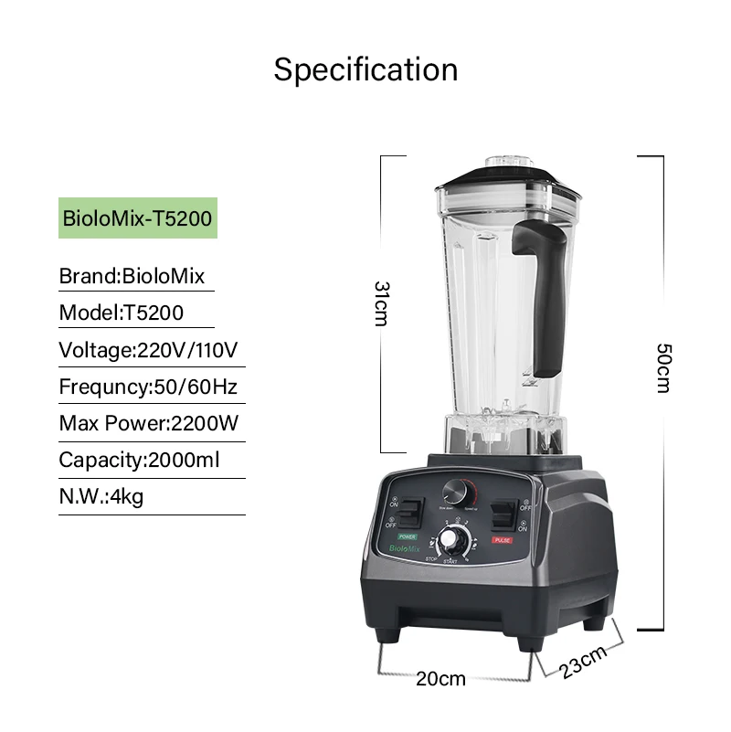 Timer Blender 2L Jar Electric Multifunction Blender Mini Blender for Kitchen Gift Copper Motor Box Power Button Control Smoothie