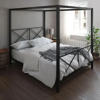 Wrought Iron Cheap Platform 4 Four Poster Metal Canopy Beds Full Gold White Twin Black Queen King Size Canopy Bed Frame