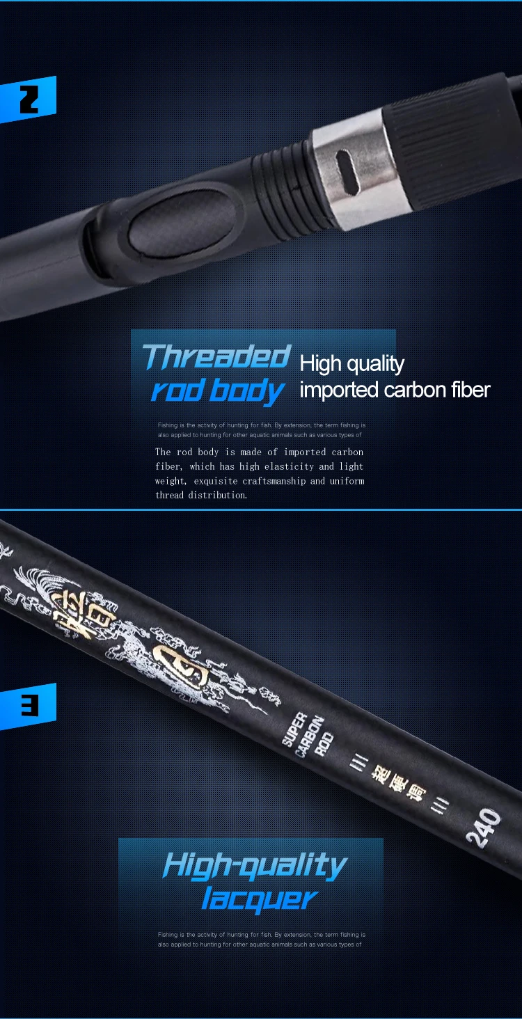 Newly Designed Fishing Rod 2.7m Carbon Rod 6 Sections Sea Pole Dark