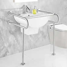 Safety Toilet Rails for Seniors, Washbasin Handrail Wall & Floor Mounted, Stainless Steel Standing aid assist rail