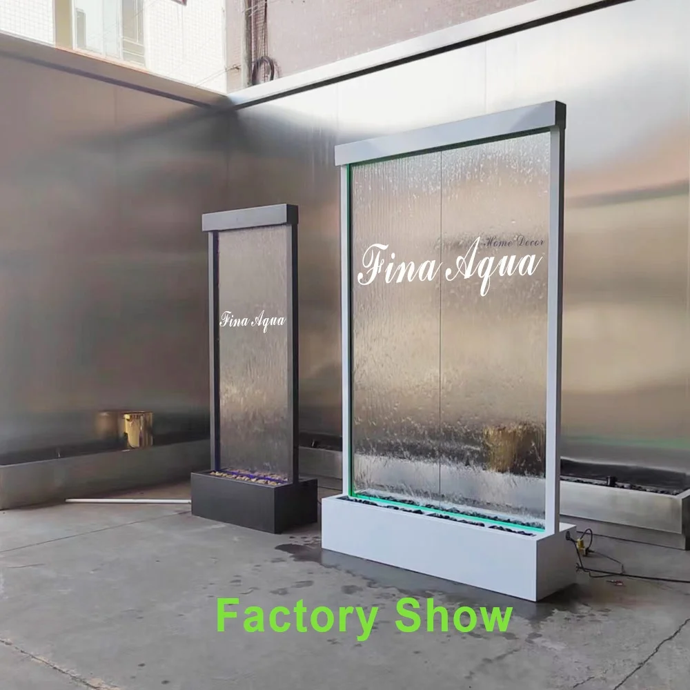 Customized Modern Stainless Steel Movable Panel Room Divider Indoor Glass Waterfall Fountain for Home Outdoor Use