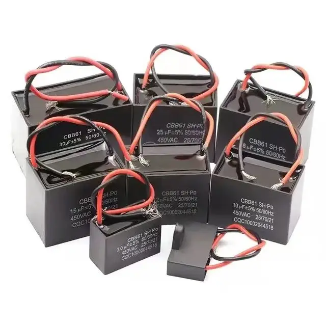 CBB61 2Uf 2.5Uf 3.5Uf 450V square fan AC motor capacitor with wire.