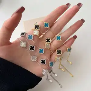 Five/Four Leaf Clover 18K Gold Plated Stainless Steel Charm Bracelets for Women Men Hypoallergenic Factory Wholesale