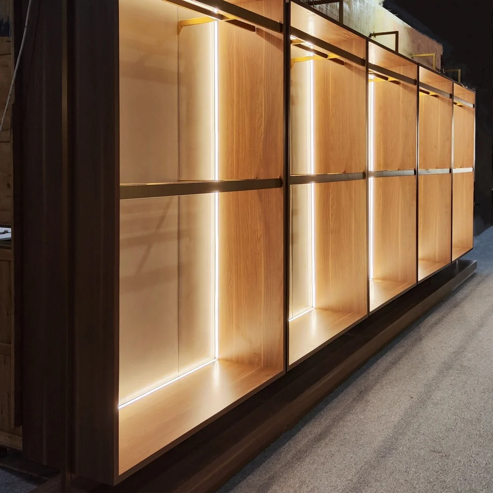 Men Clothes Store Racks Suit Display Cabinet Modern LED Menswear Shop Fitting and Decoration