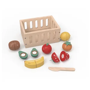 EDULAND Montessori Modern Wooden Cutting Fruits Set Playhouse Toys for Unisex Kids 3-Year-Old Cooker Educational Food Toy