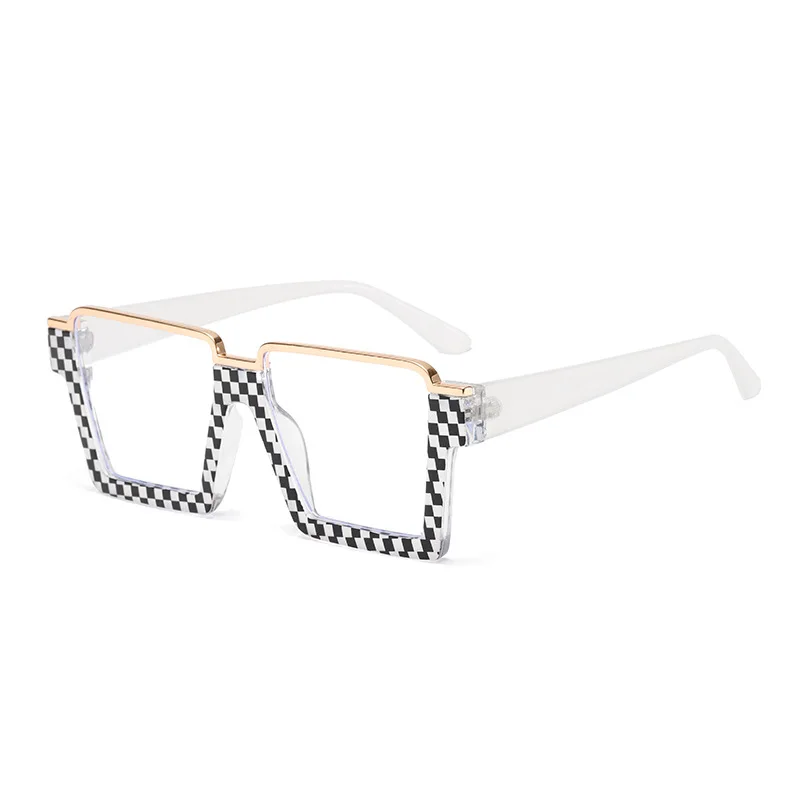 2025 Oversized Anti Blue Light Glasses Women Fashion Unique Print Plaid Semi Frame Metal aperçu 8