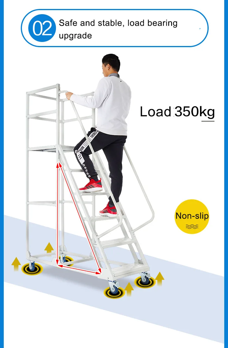 Warehouse Steel Safety Rolling Mobile Platform 6 Steps Ladder With Handrails And Wheels Buy 