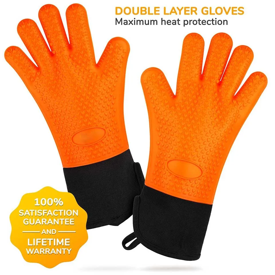 Wholesale Silicon Oven Mitts with Cotton Customized Heat Resistant BBQ Kitchen Grilling Glove Extra Long Non-Slip Pot Holder details