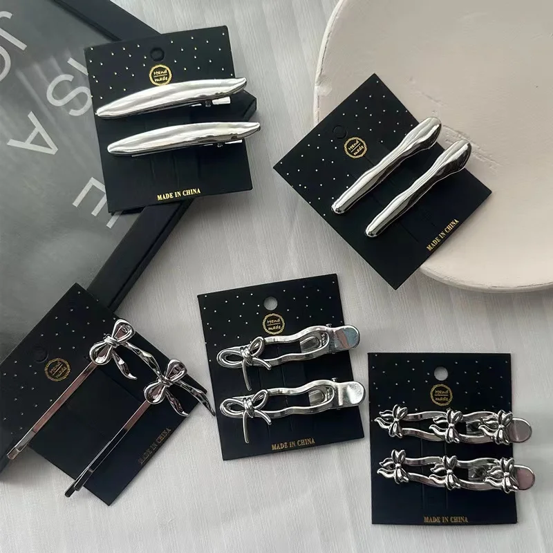 New Arrival Simple Fashion Cool Girl Women Alloy Silver Metal Single Hair Clips Unique Bow Hairpins INS Style BB Clip