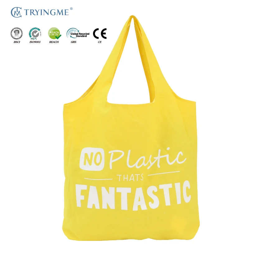 Lady's Custom Made Recyclable Yellow Canvas Tote Bag Daily Use and Gift Suitable Handcrafted From Plain Cotton for Students