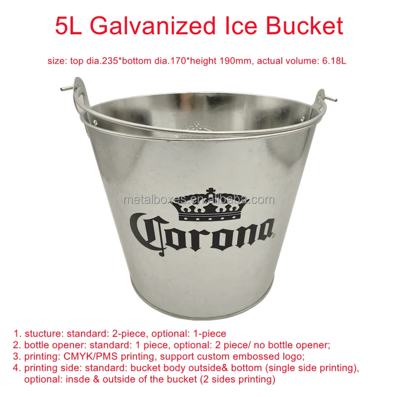 5l Galvanized Metal Ice Bucket Tin With Wooden Handle Metal Beer Ice