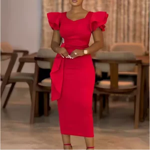 New Wholesale Fashion Sexy Solid Color Casual Slim Fit Pencil Skirt Elegant Plus Size Dress Women's Clothing