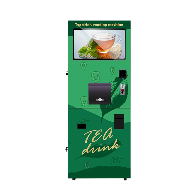 Smart Fully Automatic Self Cup Tea Vending Machine Premix Commercial SDK Carbon Steel Case with Tempered Glass