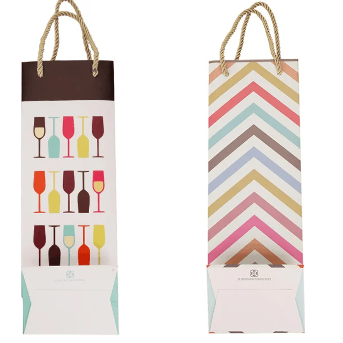 Factory Custom 210 Gsm White Cardboard Firm Paper Red Wine Bag for Gift Packaging