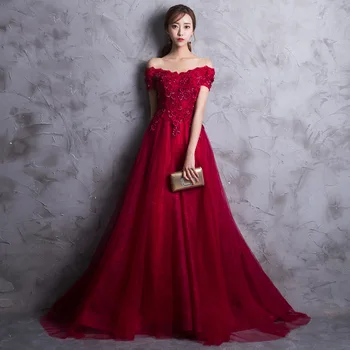 Women's dress factory wholesale wine red lace bridesmaid dress long dress