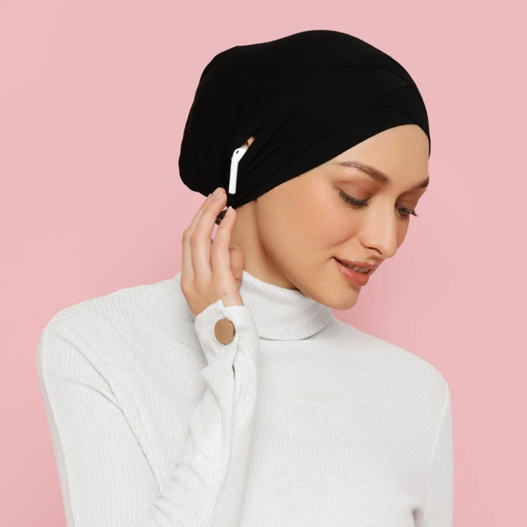 Under Hijab Caps Cotton Elastic Tie 