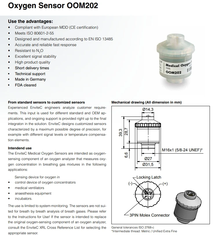 Envitec Medical Oxygen Sensor O2 Cell - Precision & Reliability