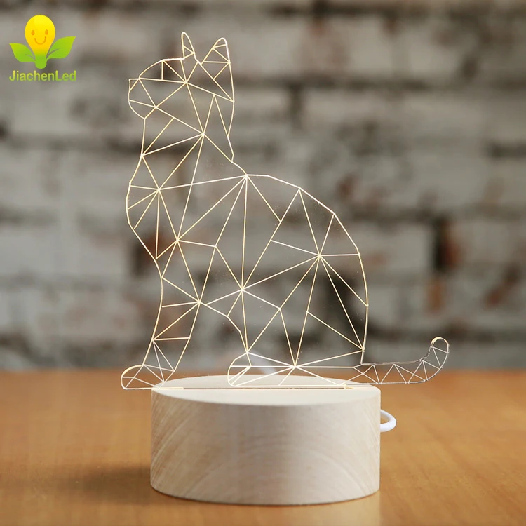 Customized 3D Cat Wood Base Table Lamp Cat Desk Lamp