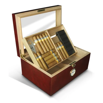 Spanish Cedar Cigar Display Cabinet Commercial Cigar Accessories Set luxury Glass Top Wooden Cigar Humidor Box