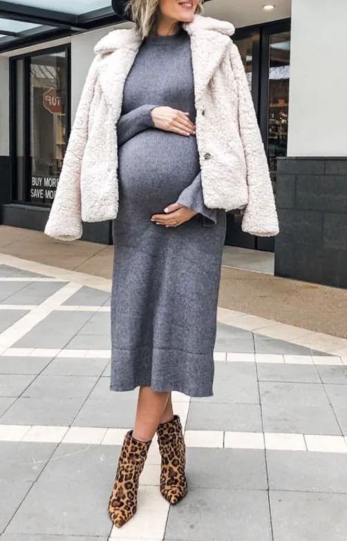 Pregnant Woman Mommy Wear - Solid Long Sleeve Maternity Gown