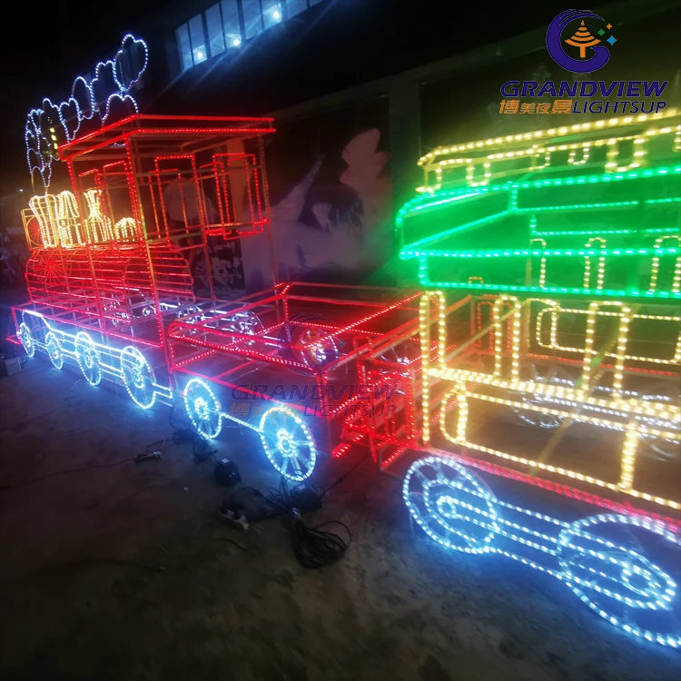 Factory Customized Illuminated Christmas Decoration Giant 3d LED Rope Light Train Motif Lights