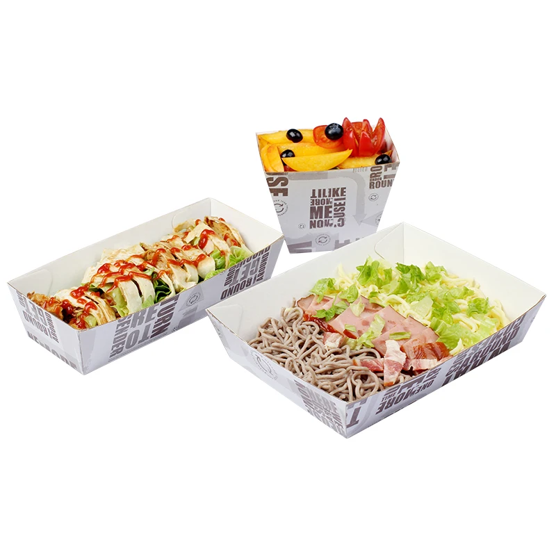 Custom Disposable Kraft Paper Pizza Cookies Packaging Corrugated Tray with Embossed Surface Eco-Friendly Rectangular Fast Food factory