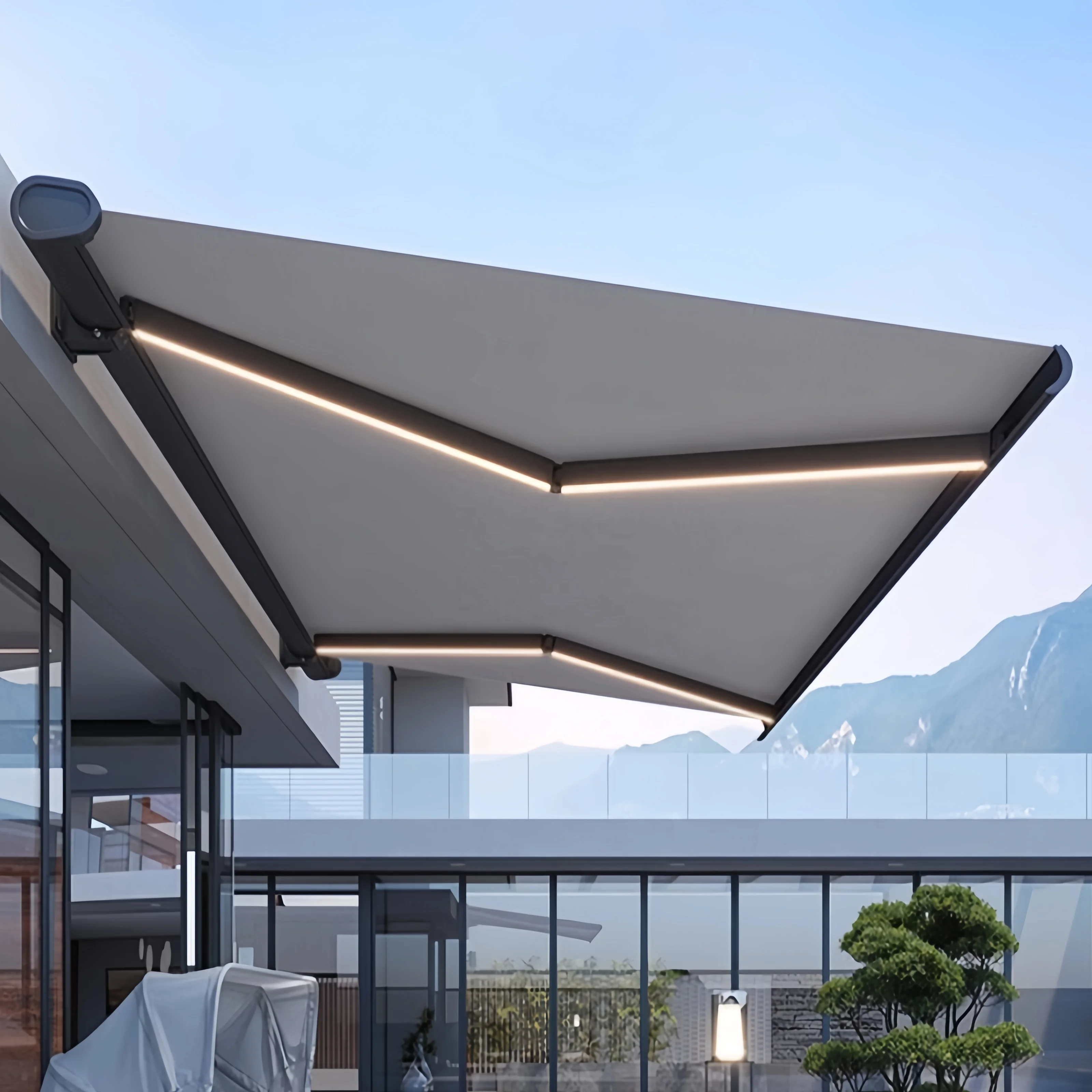 Custom Remote Control Retractable Full Cassette Motorized Awning for Outdoor Patio Balcony Swimming Pool Garden Stores