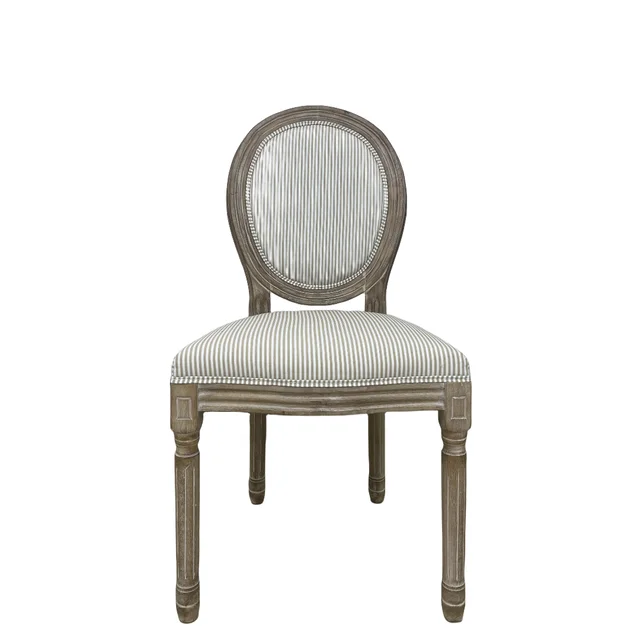 American vintage oak dining chair home cloth round back high support chair Pinstripe design French simple living room