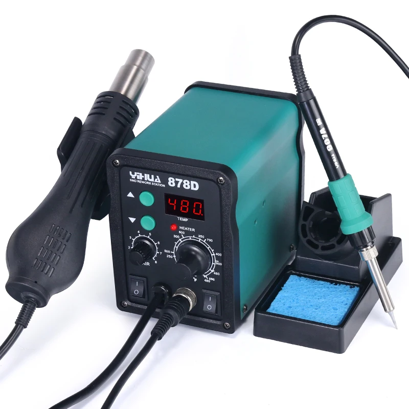 YIHUA 878D  2 in 1 Digital Display SMD Bga Hot Air Soldering Rework Station With Hot Air Gun Soldering Iron