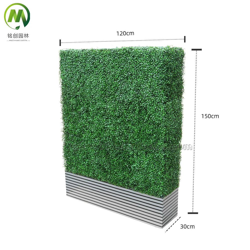 Wholesale Outdoor Artificial Boxwood Hedge Green Wall with Black Planter Outdoor Decorative Artificial Plastic Grass Wall Fence