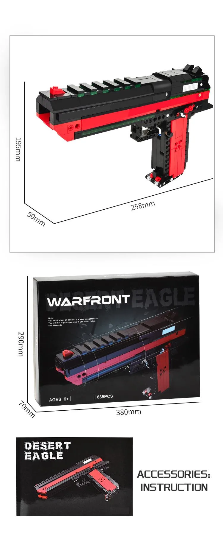 Modern Design Gun Toy Desert Eagle Toys Block Building 635pcs Diy Build ...