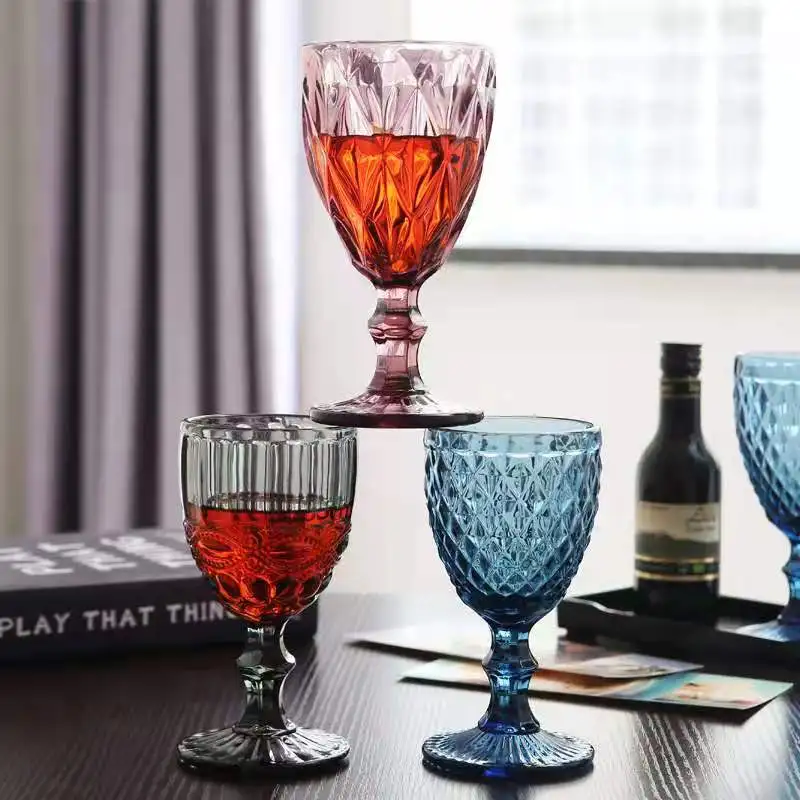 Wholesale Glassware Colored Goblet Wine Glasses Water Glass Pressed
