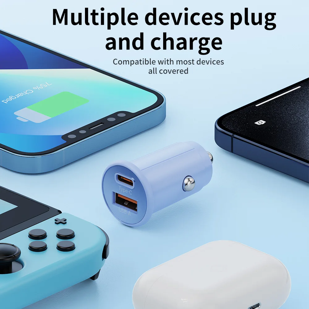 Car Charger Phone Multiple Color 36W Mi Custom Logo Mobile Dual Port USB TYPE C PD 30W Super Fast Charging Car Phone Charger