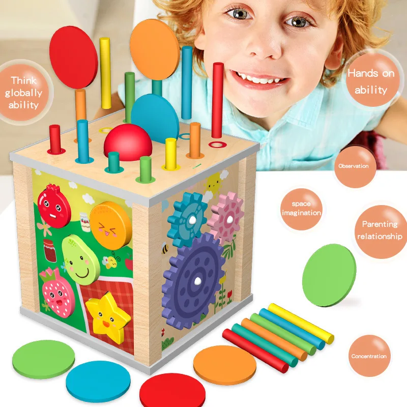 Jouet Montessori Sweety Fox - Cubes à Empiler Bois - Couleurs Pastel - 1-3 Ans - Apprentissage
