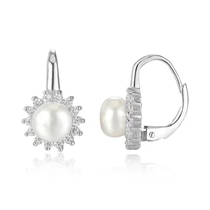 POLIVA Women's 925 Sterling Silver Freshwater Pearl Lever Back Earrings