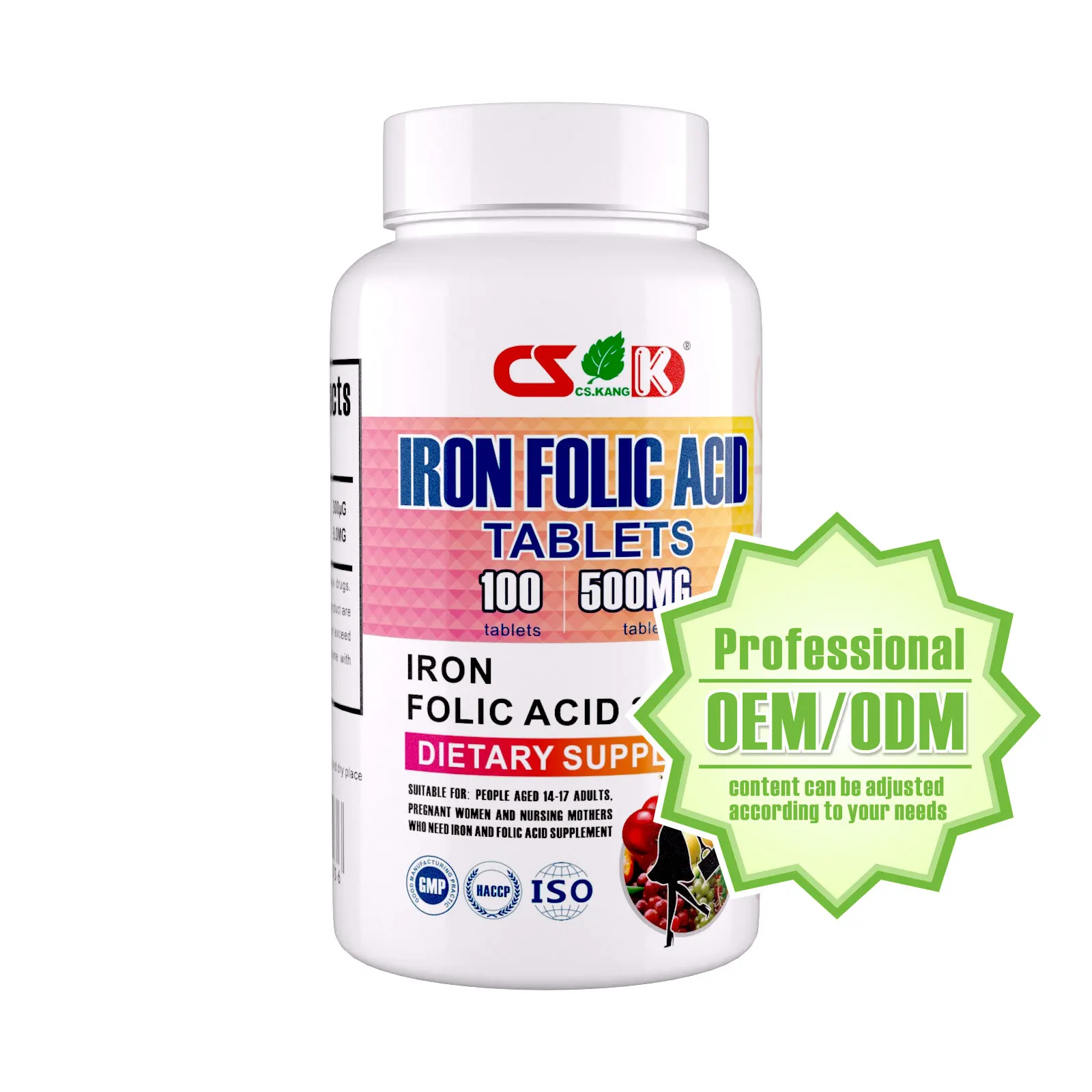 Wholesale food grade supplement folate iron and folic acid tablets for women