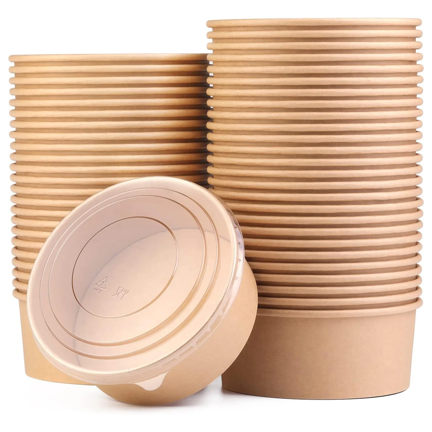 Disposable Pulp Salad Container With PET Lid Kraft Paper Round Bowl Custom Logo Eco Friendly Packaging for Fast Food Chain