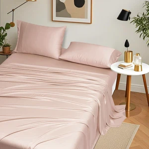 Soft Lightweight 100% Organic Bamboo Woven Bed Sheet Set Customized Logo Envelope Type Bedding