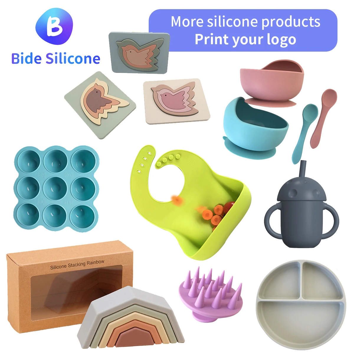 Безопасный силиконовый нагрудник без БФА для кормления младенцев, Детские тарелки, чаша, силиконовый нагрудник для младенцев, индивидуальный дизайн, детские нагрудники