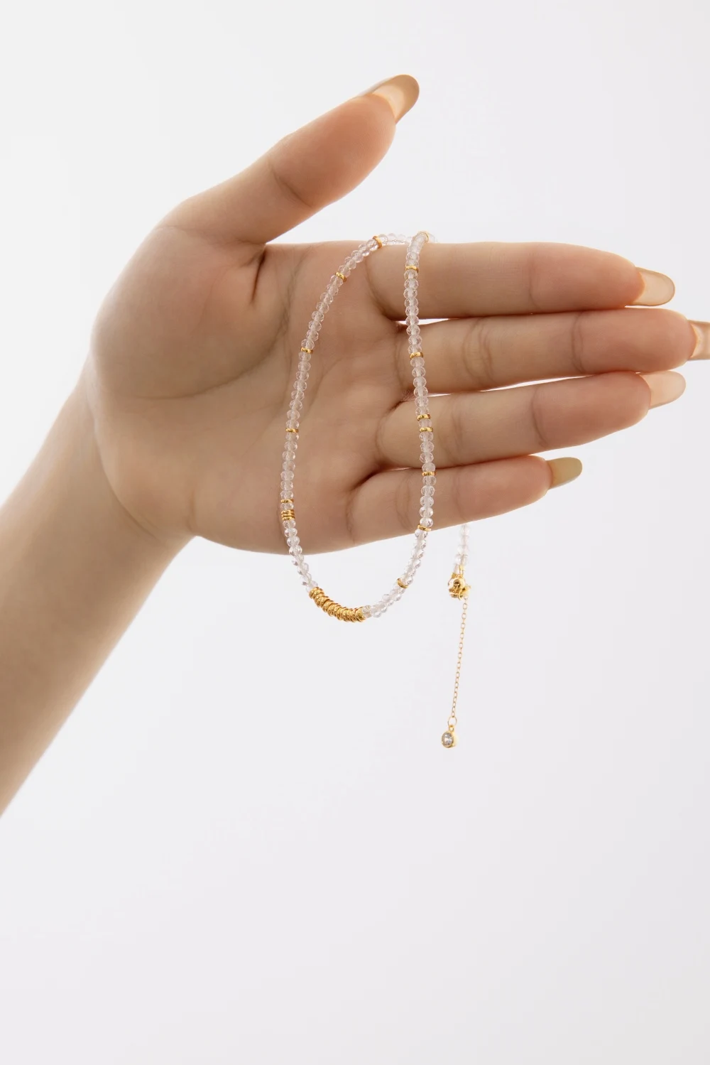 KAKODIY Elegant Design 925 Sterling Silver Natural White Crystal Bead Chain Necklace High Top Jewelry detail 3