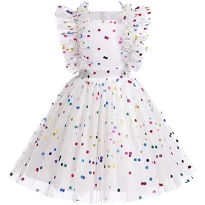 OEM Customizable Colorful Dots Foil Printing Dress Ruffle Sleeves Summer Dress for Girls