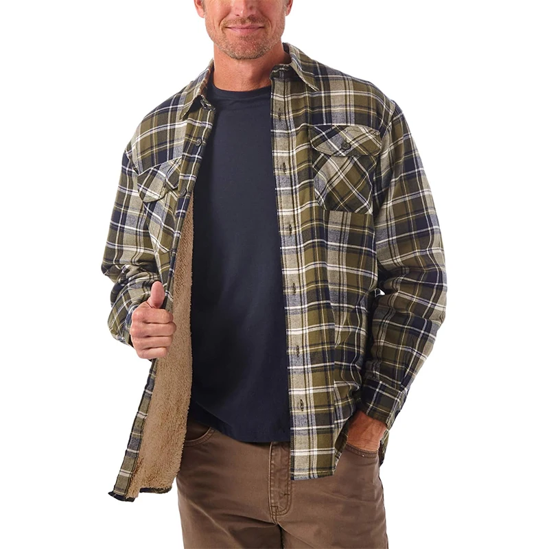 Custom Flannel Sherpa ed Mens plaid Shirt casual full sleeves plus size flannel shirts_voghion.com