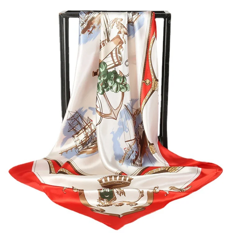 90*90CM Custom Logo silk big square scarf hot style satin print ladies silk scarf AliExpre new wild scarf women