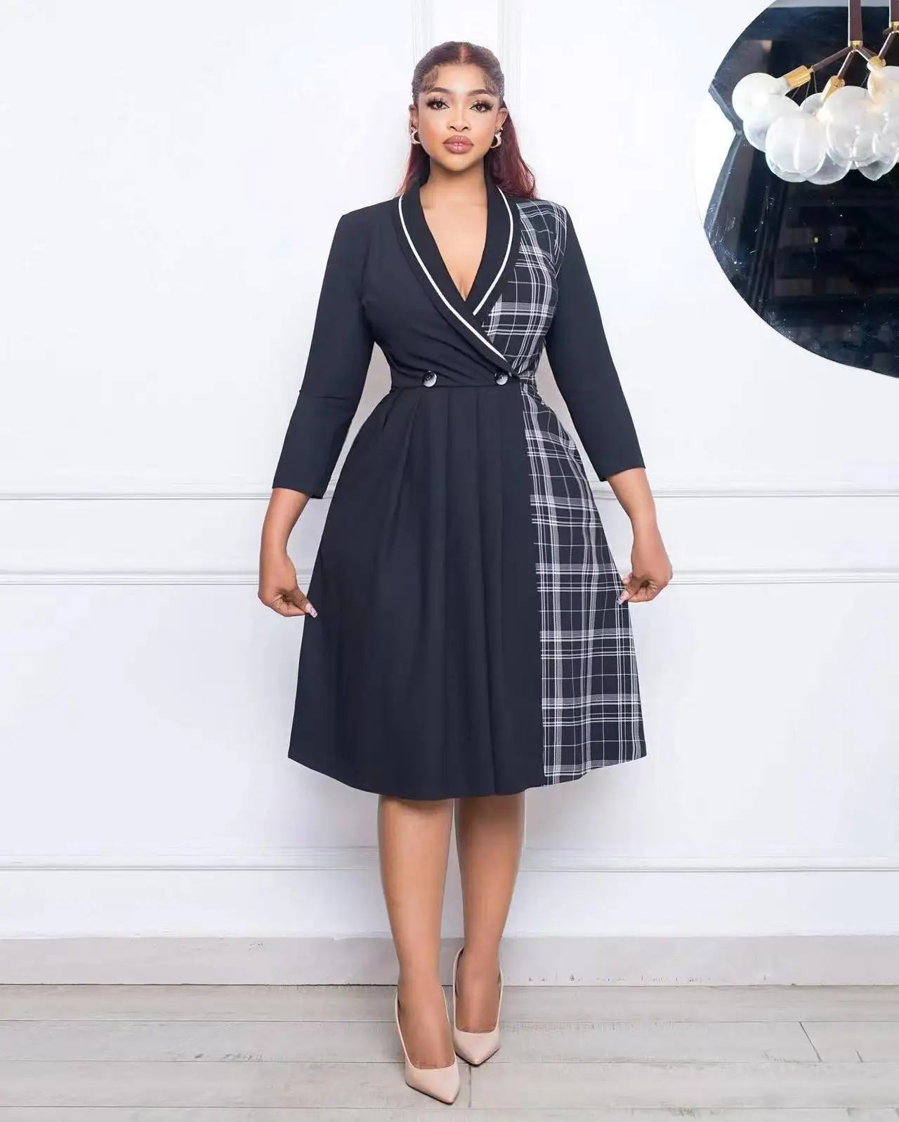 ladies official dress Buy Amazon Hot Selling Formal Dresses Office Commuter With Belt Women Clothing Blazer from Xiamen Juxingde Digital Technology Co., Ltd., China friendly touch and excellent wrinkle resistance Wholesale Lady Office Dress Elegant