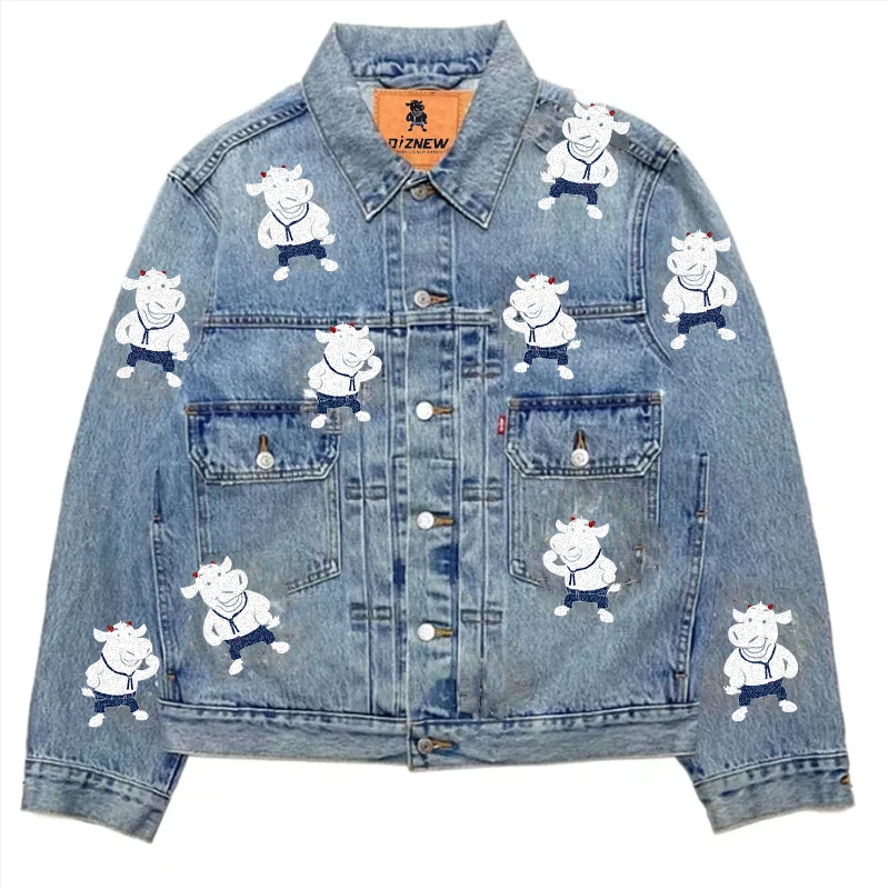 DiZNEW wholesale high quality mens cotton jeans Jacket custom flower screen printing mens denim jacket manufacture